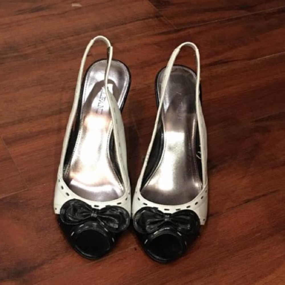Alfani black and white peep toe sling back heels